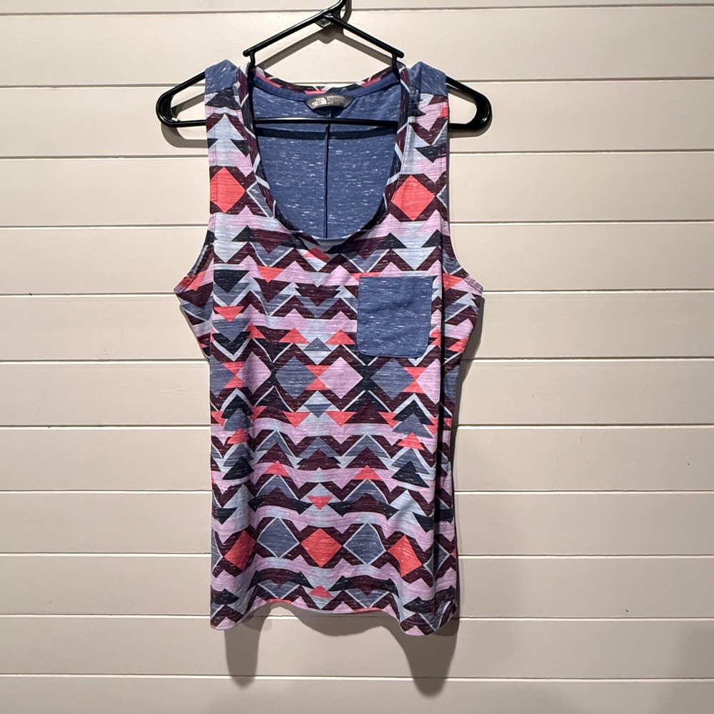 The North Face Geometric Print Womens Racerback Tank Top M Blue Pink Aztec M